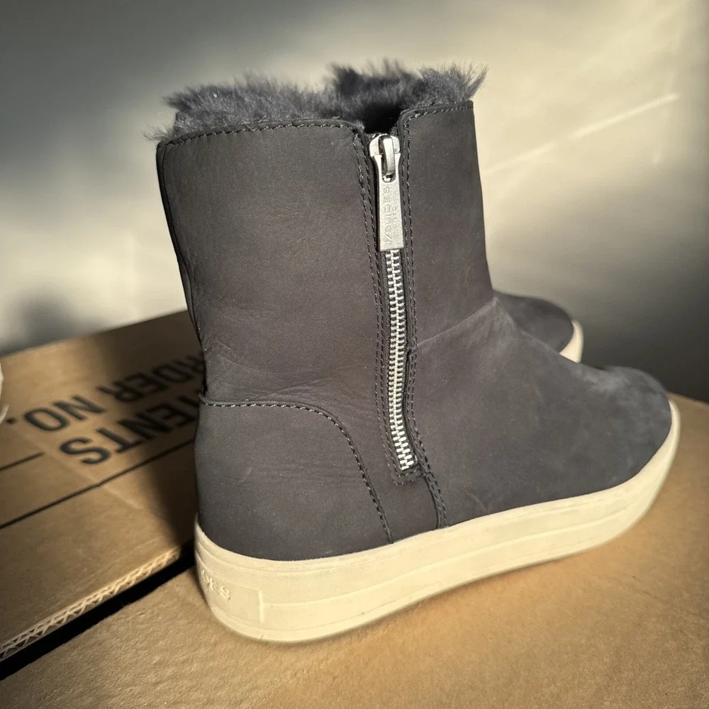 J/Slides NY Blue‎ Suede Side Zip High Top Sneakers Women's 9 Faux Fur Lined